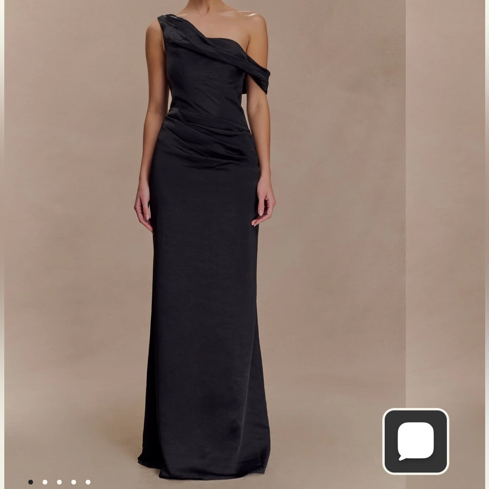 Meshki One-Shoulder Black Evening Gown